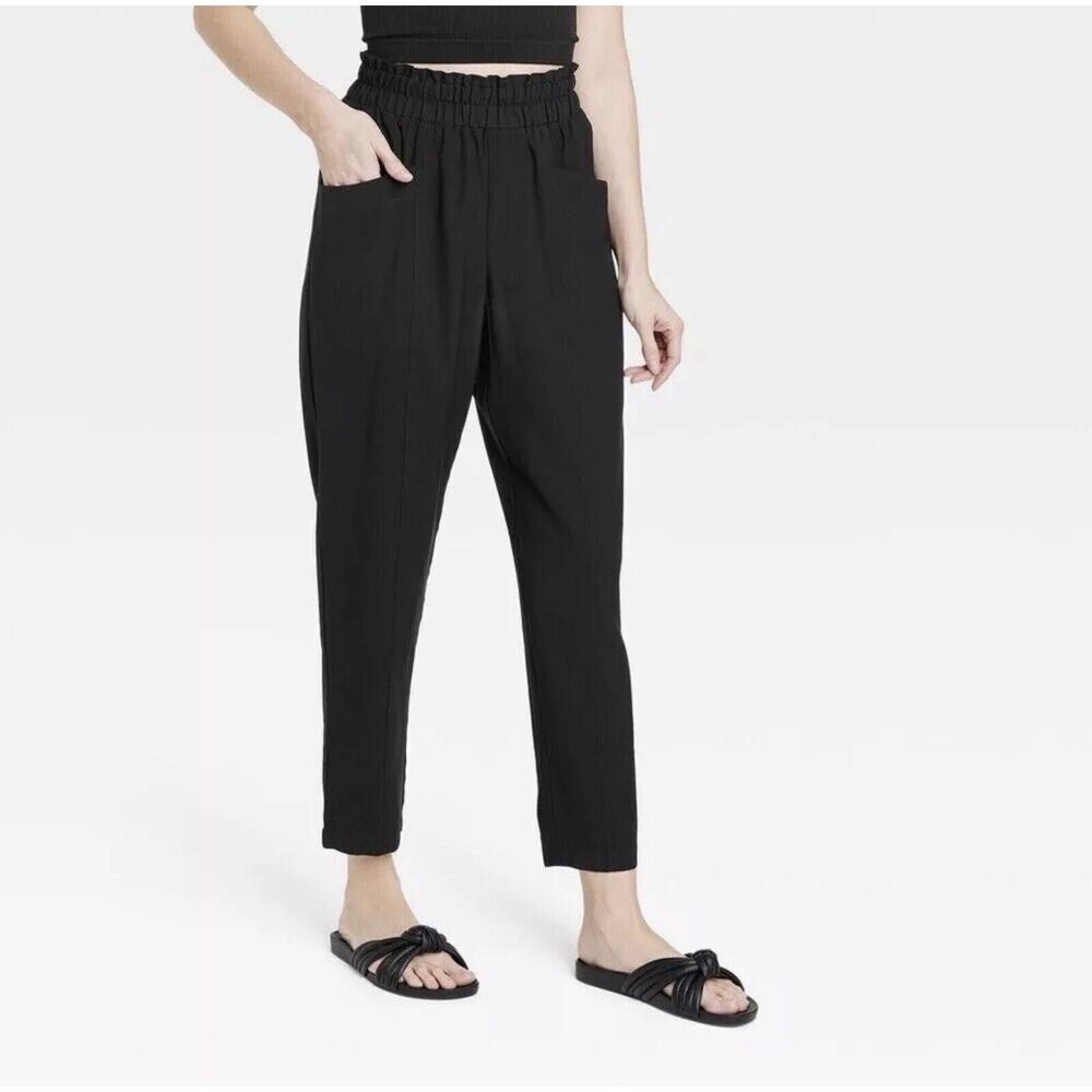 A New Day Size XXL Pants High Rise Tapered Ankle Pull‎ On Black Cropped Women's